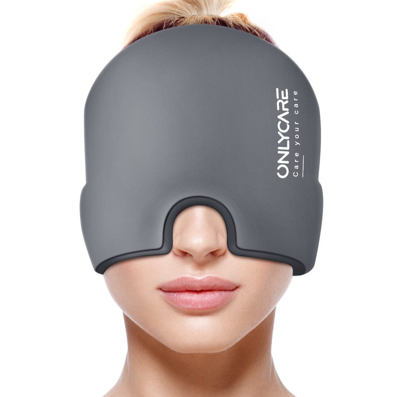 ONLYCARE Migraine Relief CapSoothing Migraine MaskUpgraded Odorless Gel Ice Head Wrap Hot and Cold Therapy FSA or HSA Eligible Headache Ice Pack for Tension and StressGrey